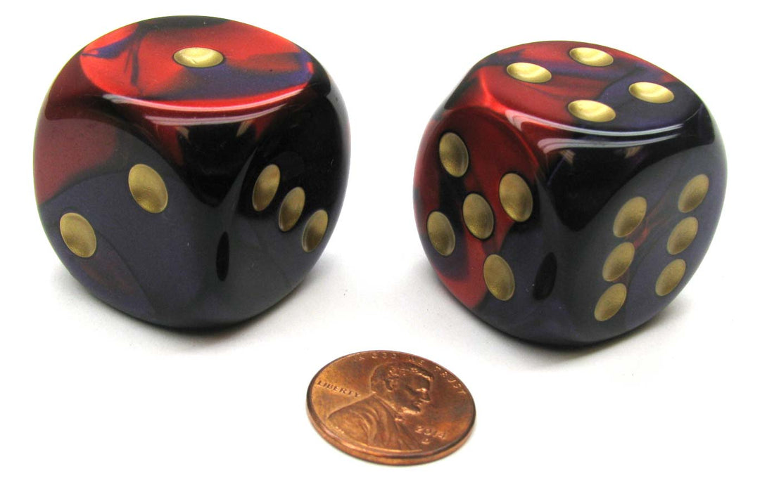 Gemini 30mm Large D6 Chessex Dice, 2 Pieces - Purple-Red with Gold Pips