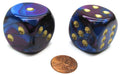 Gemini 30mm Large D6 Chessex Dice, 2 Pieces - Blue-Purple with Gold Pips