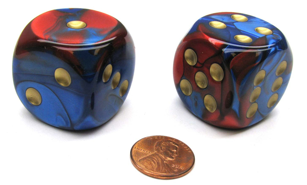Gemini 30mm Large D6 Chessex Dice, 2 Pieces - Blue-Red with Gold Pips