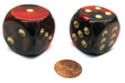 Gemini 30mm Large D6 Chessex Dice, 2 Pieces - Black-Red with Gold Pips