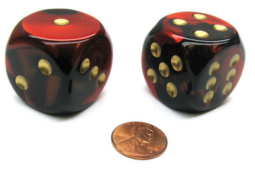 Gemini 30mm Large D6 Chessex Dice, 2 Pieces - Black-Red with Gold Pips