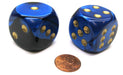 Gemini 30mm Large D6 Chessex Dice, 2 Pieces - Black-Blue with Gold Pips