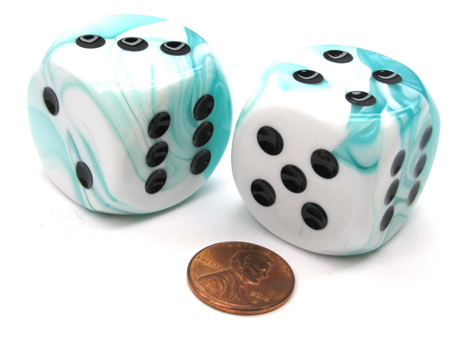 Gemini 30mm Large D6 Chessex Dice, 2 Pieces - Teal-White with Black Pips