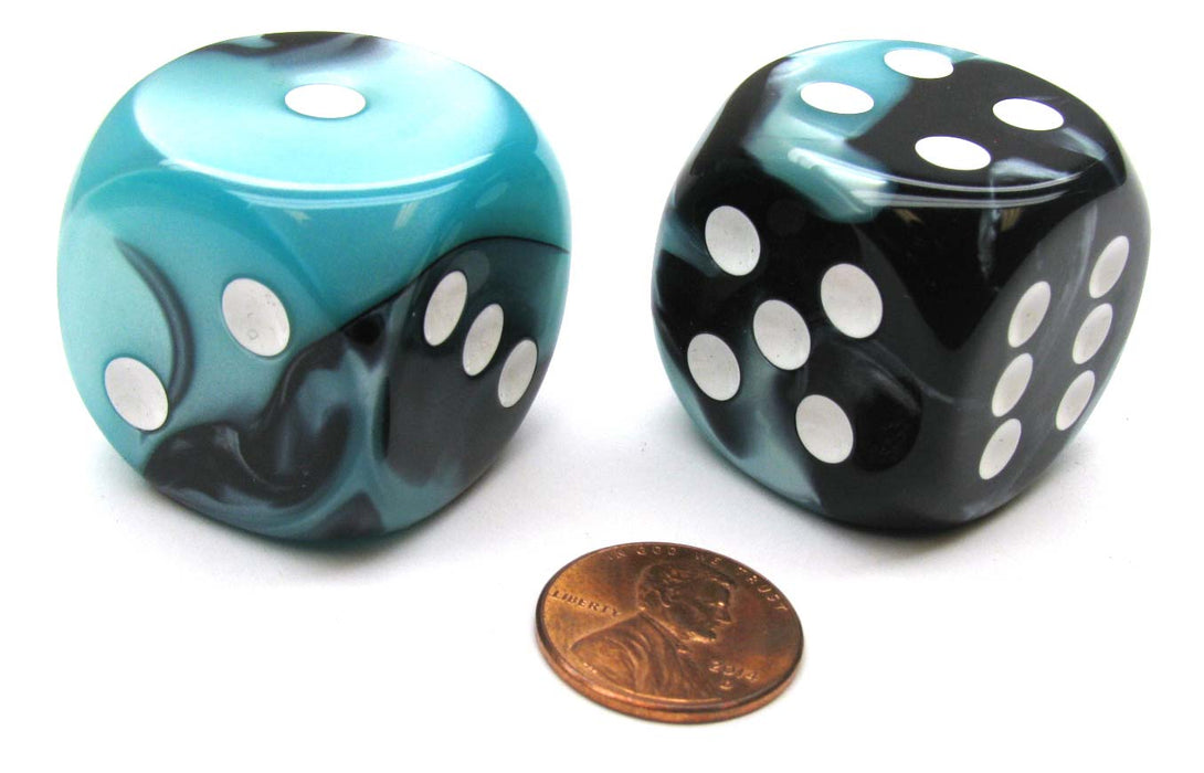 Gemini 30mm Large D6 Chessex Dice, 2 Pieces - Black-Shell with White Pips