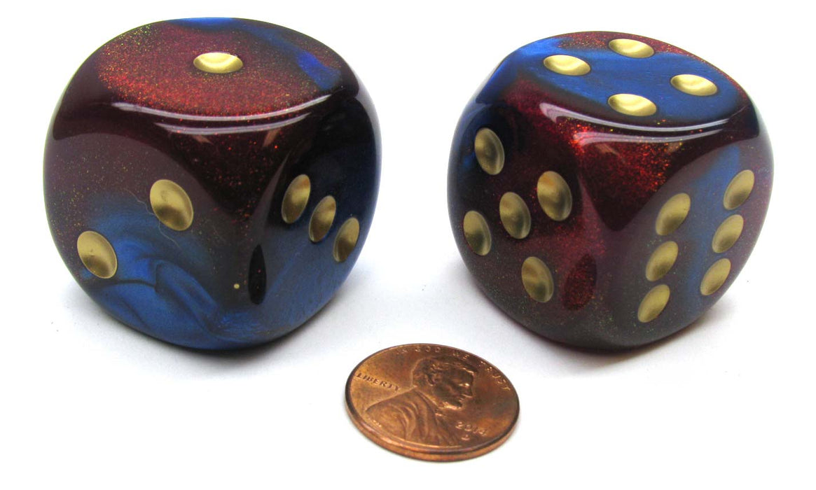 Gemini 30mm Large D6 Chessex Dice, 2 Pieces - Blue-Magenta with Gold Pips