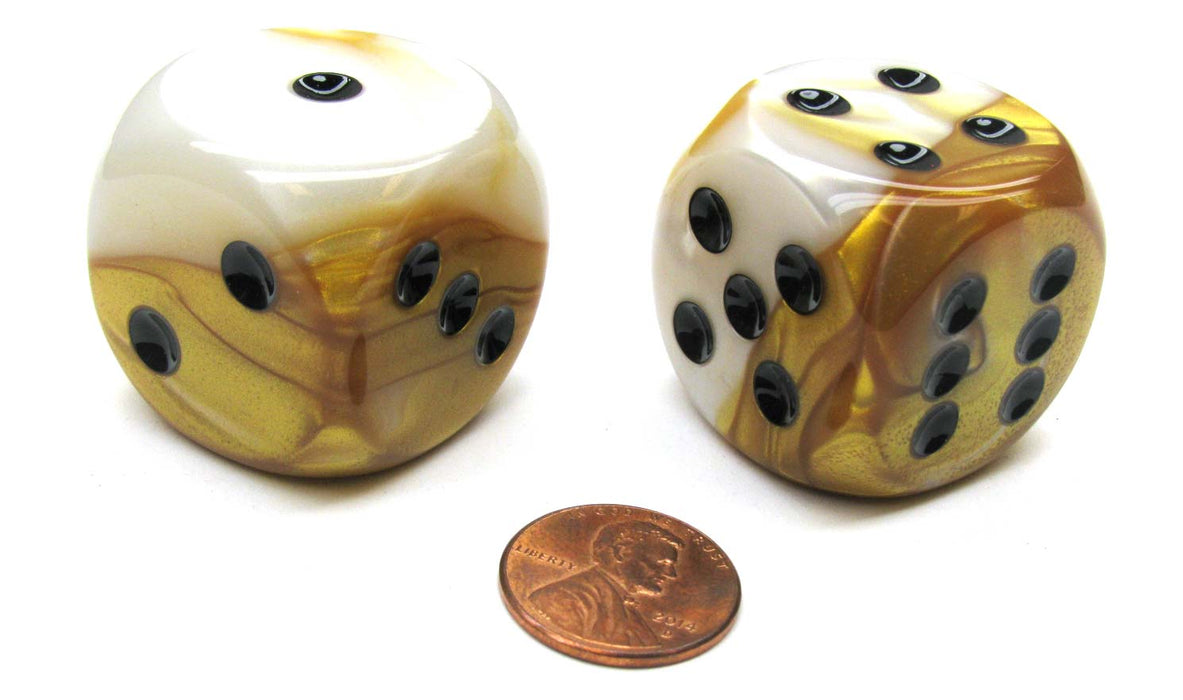 Gemini 30mm Large D6 Chessex Dice, 2 Pieces - Gold-White with Black Pips