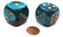 Gemini 30mm Large D6 Chessex Dice, 2 Pieces - Purple-Teal with Gold Pips