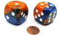 Gemini 30mm Large D6 Chessex Dice, 2 Pieces - Blue-Orange with White Pips