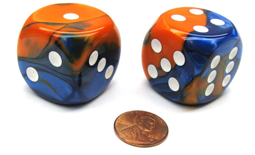Gemini 30mm Large D6 Chessex Dice, 2 Pieces - Blue-Orange with White Pips