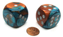 Gemini 30mm Large D6 Chessex Dice, 2 Pieces - Copper-Teal with Silver Pips