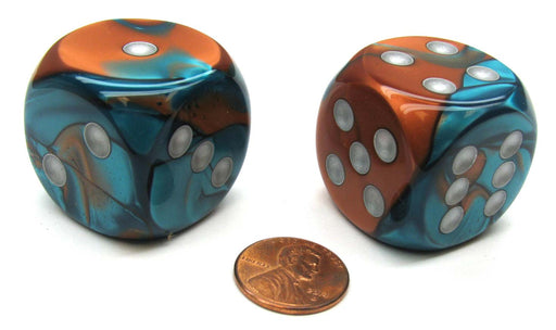 Gemini 30mm Large D6 Chessex Dice, 2 Pieces - Copper-Teal with Silver Pips