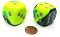 Gemini 30mm Large D6 Chessex Dice, 2 Pieces - Green-Yellow with Silver Pips