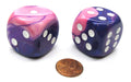 Gemini 30mm Large D6 Chessex Dice, 2 Pieces - Pink-Purple with White Pips