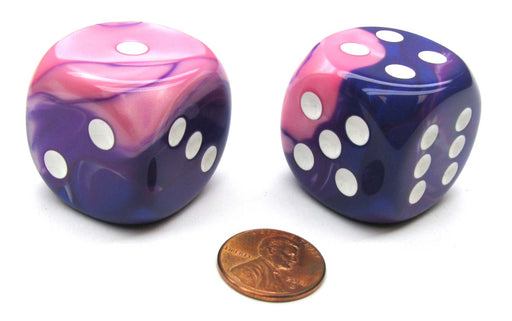 Gemini 30mm Large D6 Chessex Dice, 2 Pieces - Pink-Purple with White Pips