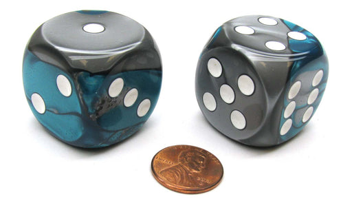 Gemini 30mm Large D6 Chessex Dice, 2 Pieces - Steel-Teal with White Pips
