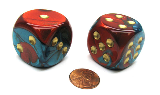 Gemini 30mm Large D6 Chessex Dice, 2 Pieces - Red-Teal with Gold Pips