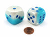 Luminary Gemini 30mm Large D6 Dice, 2 Pieces - Pearl Turquoise-White with Blue