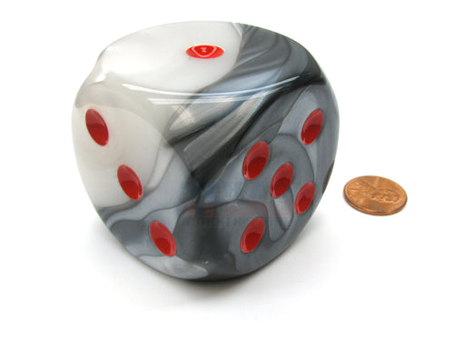 Gemini 50mm Huge Large D6 Chessex Dice, 1 Piece - Black-White with Red Pips