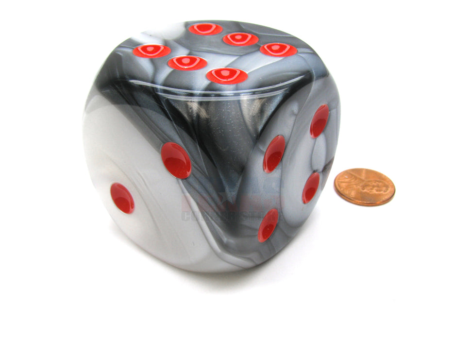Gemini 50mm Huge Large D6 Chessex Dice, 1 Piece - Black-White with Red Pips