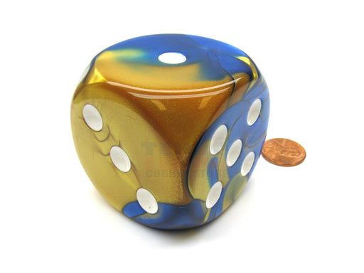 Gemini 50mm Huge Large D6 Chessex Dice, 1 Piece - Blue-Gold with White Pips