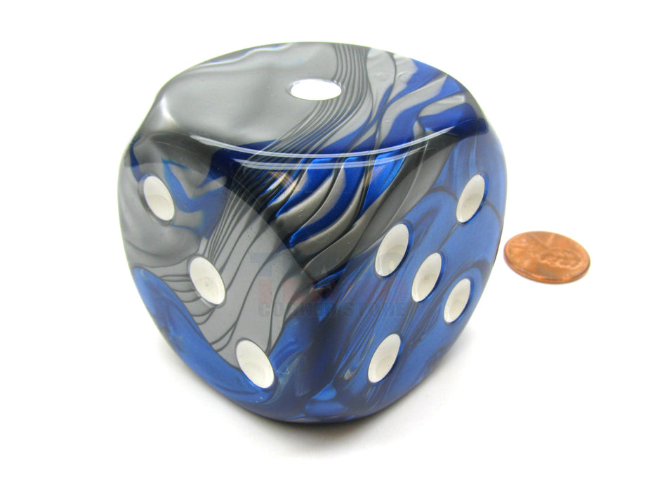 Gemini 50mm Huge Large D6 Chessex Dice, 1 Piece - Blue-Steel with White Pips