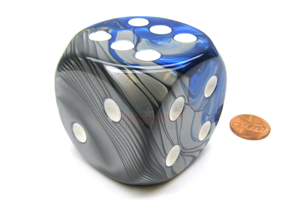 Gemini 50mm Huge Large D6 Chessex Dice, 1 Piece - Blue-Steel with White Pips