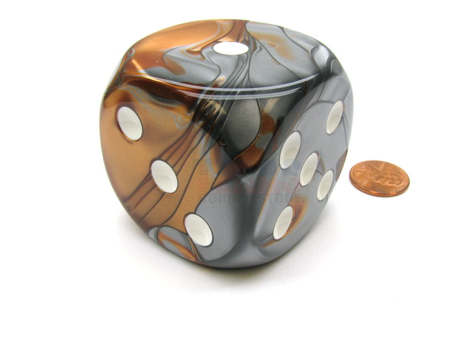 Gemini 50mm Huge Large D6 Chessex Dice, 1 Piece - Copper-Steel with White Pips