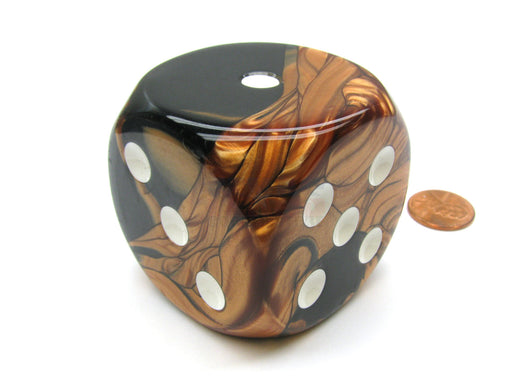 Gemini 50mm Huge Large D6 Chessex Dice, 1 Piece - Black-Copper with White Pips