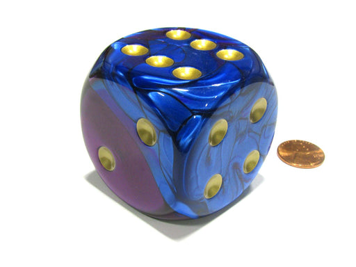Gemini 50mm Huge Large D6 Chessex Dice, 1 Piece - Blue-Purple with Gold Pips