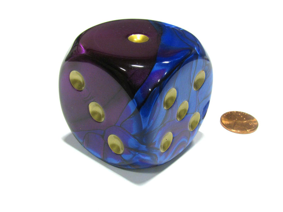 Gemini 50mm Huge Large D6 Chessex Dice, 1 Piece - Blue-Purple with Gold Pips
