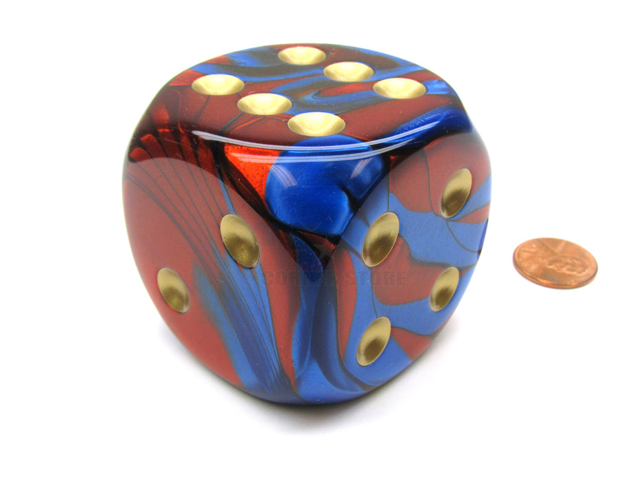 Gemini 50mm Huge Large D6 Chessex Dice, 1 Piece - Blue-Red with Gold Pips