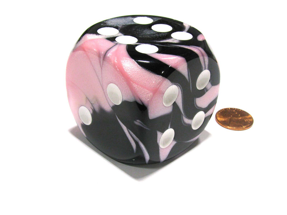 Gemini 50mm Huge Large D6 Chessex Dice, 1 Piece - Black-Pink with White Pips