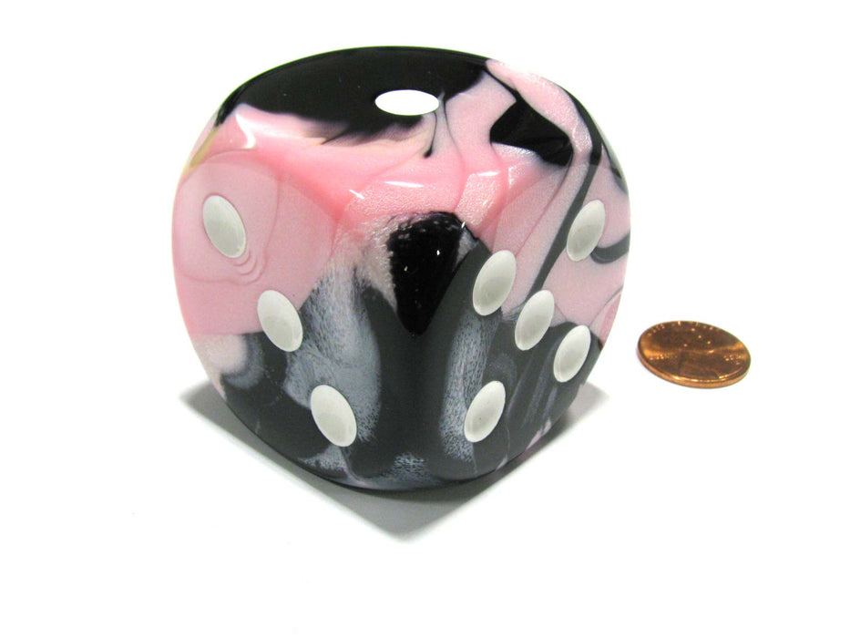 Gemini 50mm Huge Large D6 Chessex Dice, 1 Piece - Black-Pink with White Pips