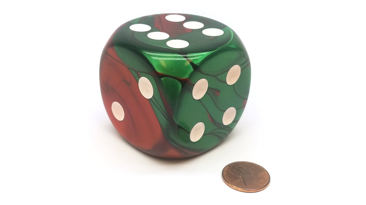 Gemini 50mm Huge Large D6 Chessex Dice, 1 Piece - Green-Red with White Pips