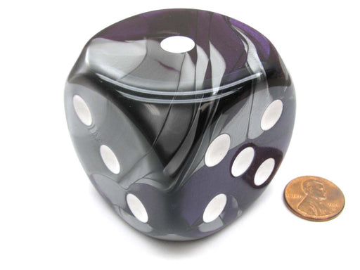 Gemini 50mm Huge Large D6 Chessex Dice, 1 Piece - Purple-Steel with White Pips