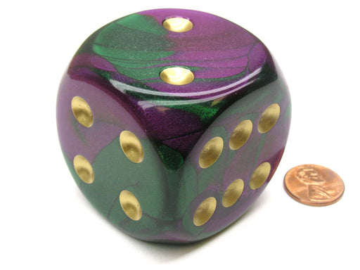 Gemini 50mm Huge Large D6 Chessex Dice, 1 Piece - Green-Purple with Gold Pips