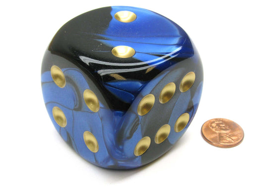Gemini 50mm Huge Large D6 Chessex Dice, 1 Piece - Black-Blue with Gold Pips