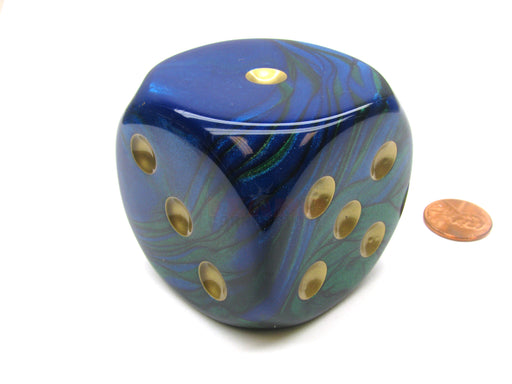 Gemini 50mm Huge Large D6 Chessex Dice, 1 Piece - Blue-Green with Gold Pips