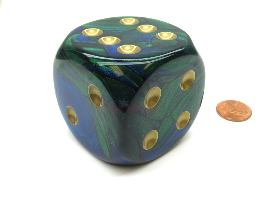 Gemini 50mm Huge Large D6 Chessex Dice, 1 Piece - Blue-Green with Gold Pips