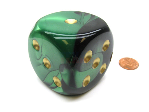 Gemini 50mm Huge Large D6 Chessex Dice, 1 Piece - Black-Green with Gold Pips