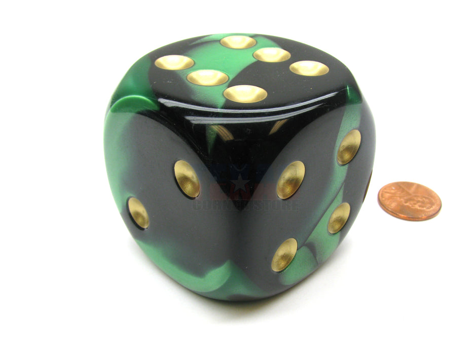 Gemini 50mm Huge Large D6 Chessex Dice, 1 Piece - Black-Green with Gold Pips