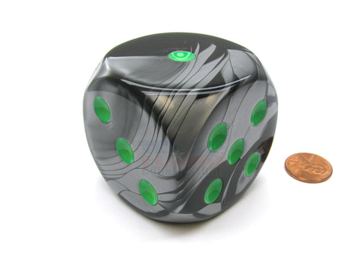 Gemini 50mm Huge Large D6 Chessex Dice, 1 Piece - Black-Grey with Green Pips