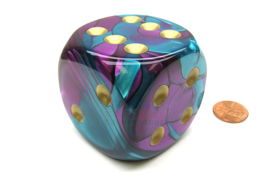 Gemini 50mm Huge Large D6 Chessex Dice, 1 Piece - Purple-Teal with Gold Pips