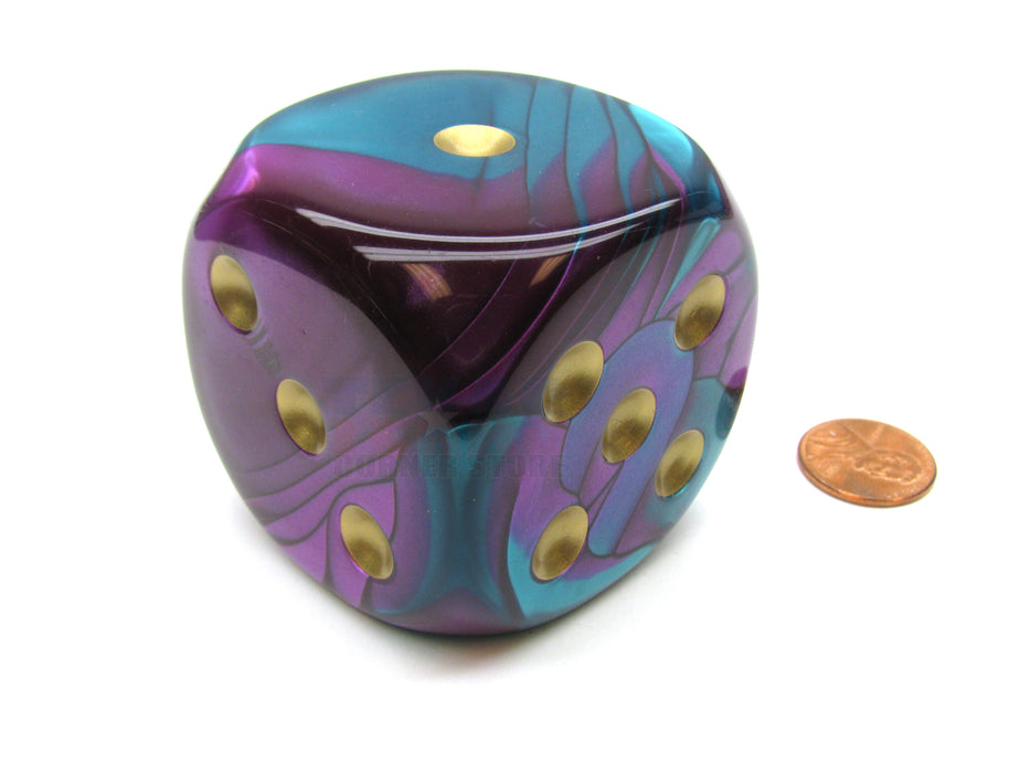 Gemini 50mm Huge Large D6 Chessex Dice, 1 Piece - Purple-Teal with Gold Pips