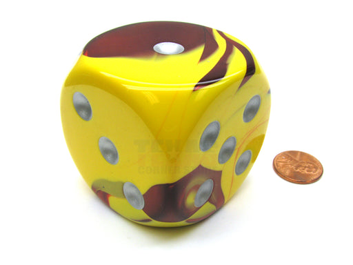 Gemini 50mm Huge Large D6 Chessex Dice, 1 Piece - Red-Yellow with Silver Pips