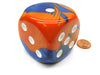 Gemini 50mm Huge Large D6 Chessex Dice, 1 Piece - Blue-Orange with White Pips