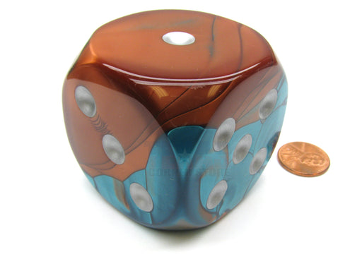Gemini 50mm Huge Large D6 Chessex Dice, 1 Piece - Copper-Teal with Silver Pips
