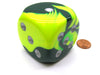 Gemini 50mm Huge Large D6 Chessex Dice, 1 Piece - Green-Yellow with Silver Pips