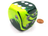 Gemini 50mm Huge Large D6 Chessex Dice, 1 Piece - Green-Yellow with Silver Pips