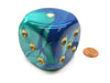 Gemini 50mm Huge Large D6 Chessex Dice, 1 Piece - Blue-Teal with Gold Pips